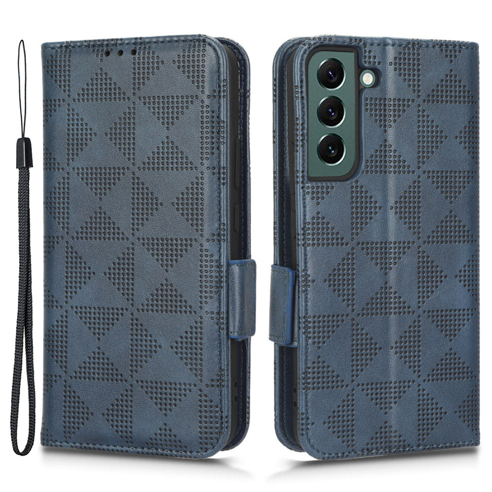 For Samsung Galaxy S23 Cell Phone Case Imprinted Triangle Pattern Phone Cover PU Leather Wallet with Wrist Strap For Samsung Galaxy S23 Cell Phone Case Imprinted Triangle Pattern Phone Cover PU Leather Wallet with Wrist Strap